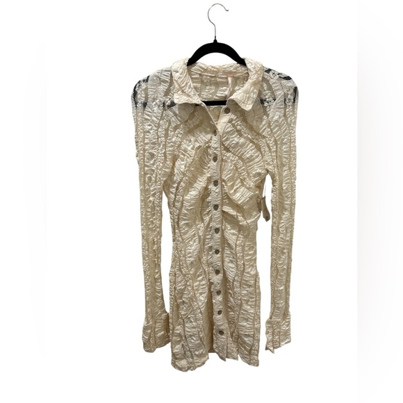 Free People Shayla Lace Mini Dress Cream Long Sleeve Button Up - Picture 5 of 9